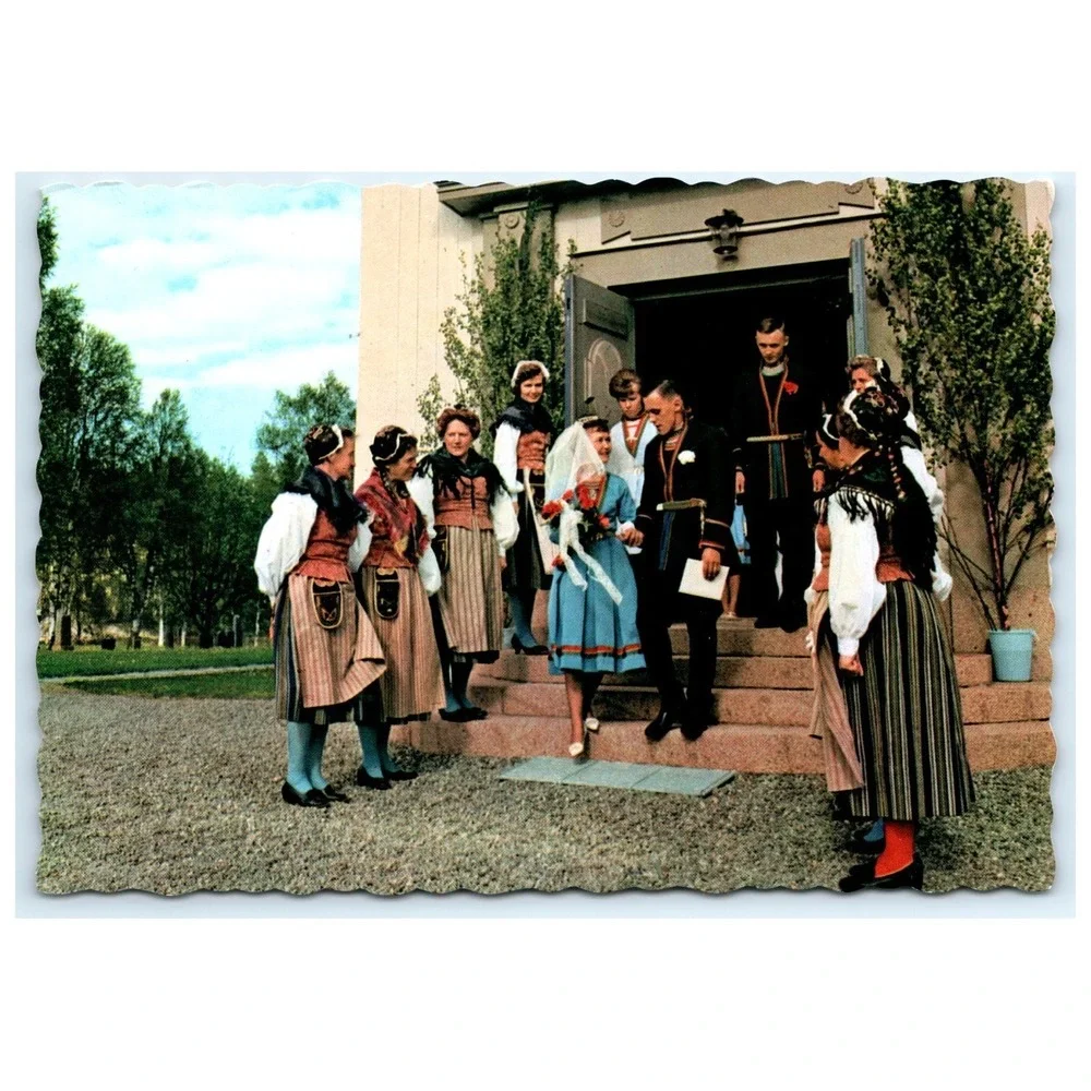 Traditional Swedish Wedding‎ Folk Costume Dalarna Samebröllop c1950s Postcard